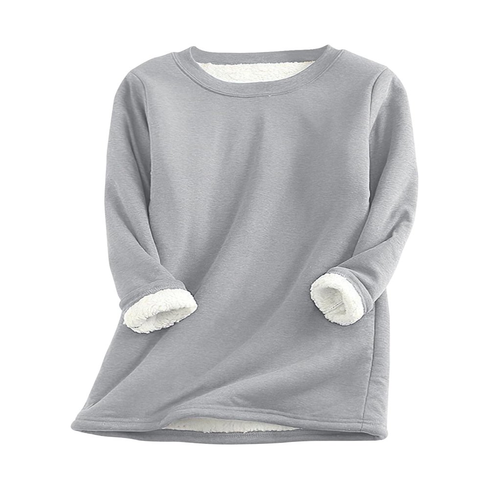 PEHMEA Women's Winter Warm Sherpa Lined Fleece Sweatshirt Crewneck Sport Pullover Loungewear Tops(Light Grey-XL)