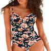 Hilor Women's One Piece Swimsuits Front Twist Swimwear V Neck Shirred Bathing Suit Monokini Black Floral 6 view 2