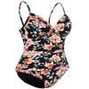 Hilor Women's One Piece Swimsuits Front Twist Swimwear V Neck Shirred Bathing Suit Monokini Black Floral 6 view 4