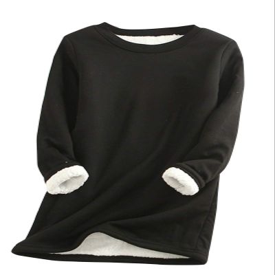 PEHMEA Women's Winter Warm Sherpa Lined Fleece Sweatshirt Crewneck Sport Pullover Loungewear Tops(Black-XL)