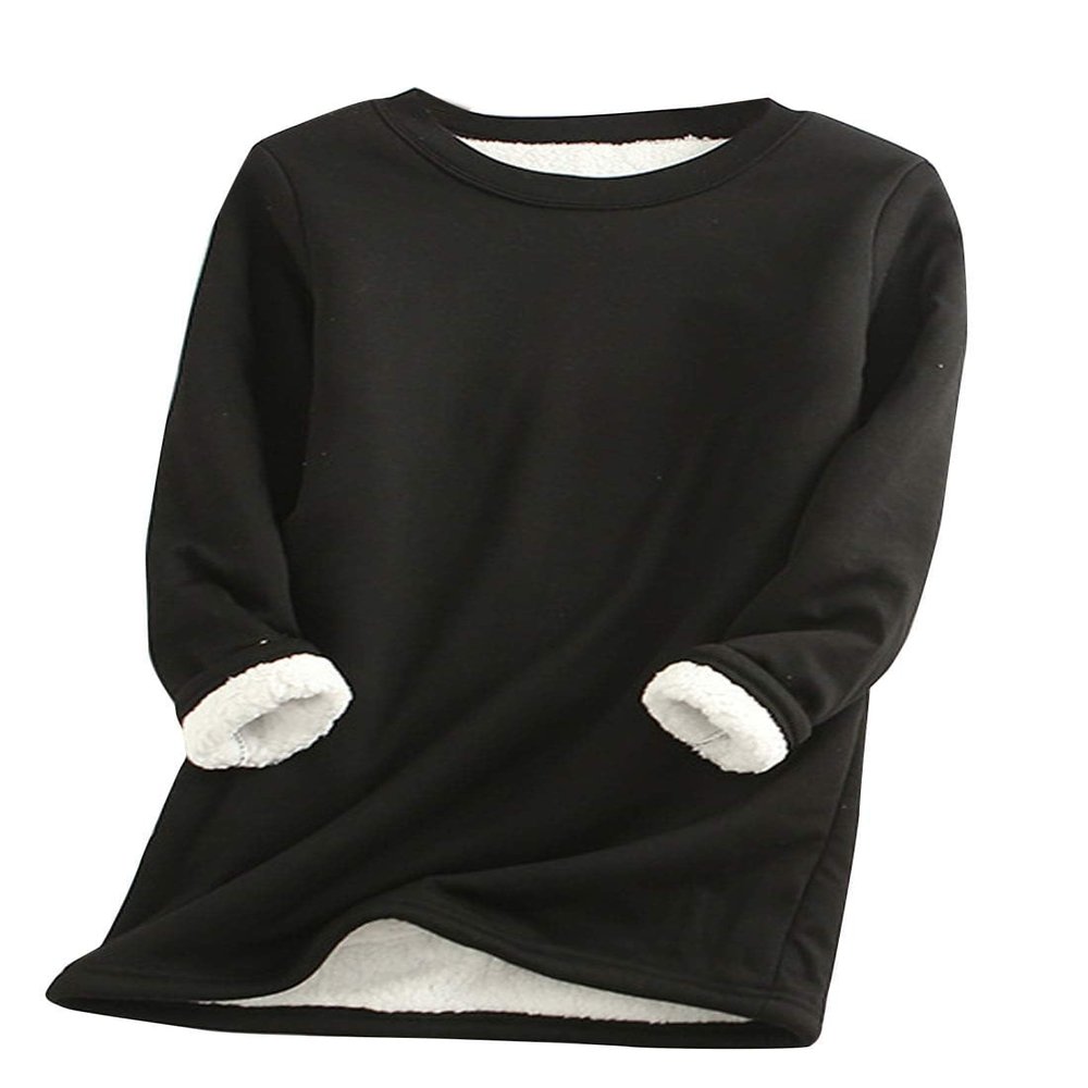 PEHMEA Women's Winter Warm Sherpa Lined Fleece Sweatshirt Crewneck Sport Pullover Loungewear Tops(Black-XL)