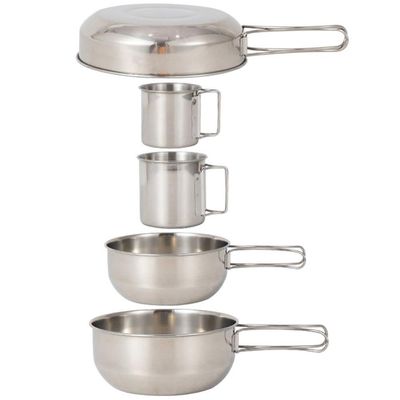 BESPORTBLE Picnic Tools Camping Tableware Stainless Steel Cup and Pot Camping Skillet BBQ Kits Barbecue Picnic Cup Tableware Frying Foldable Cooking Pot 5 Piece Set Bowl