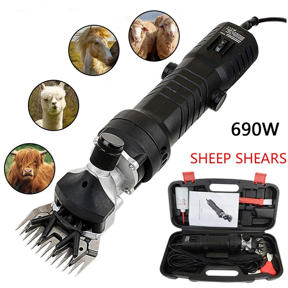 690W Professional Sheep Shears, Portable 6-Speed Sheep Shears Electric Hair Clippers Goats, for Sheep Alpacas Llamas and Large Thick Coat Animals (Black)