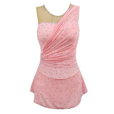 Women Figure Skating Dress Competition Costume Rhythmic Shiny Rhinestones Cracked Ice Skating Leotard Dress Pink