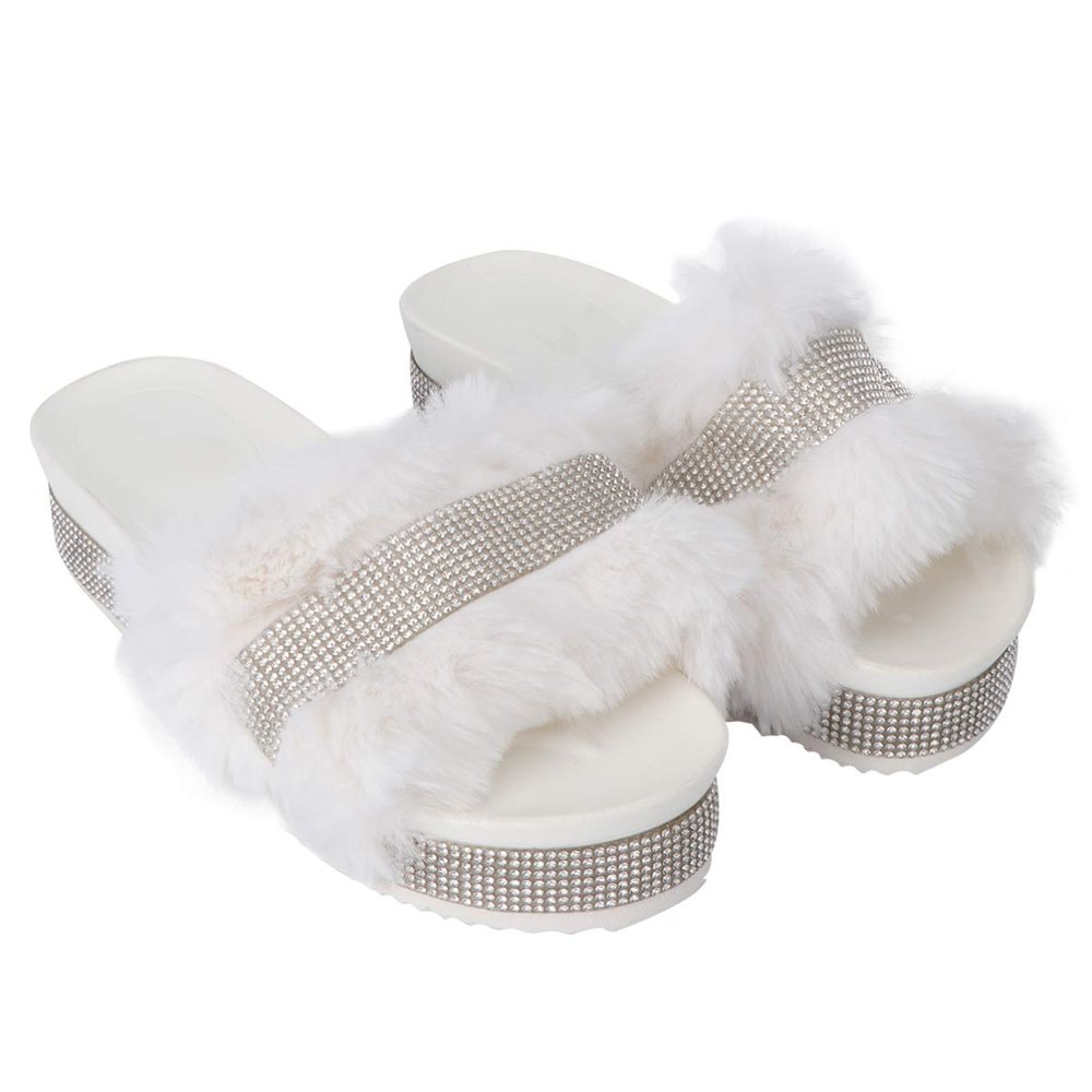 1pair Thick-soled Rhinestone Plush Slippers for Women Warm and Soft Indoor Footwear Cozy Winter Home Slippers Stylish Non-slip Design for Bedroom and Living Room