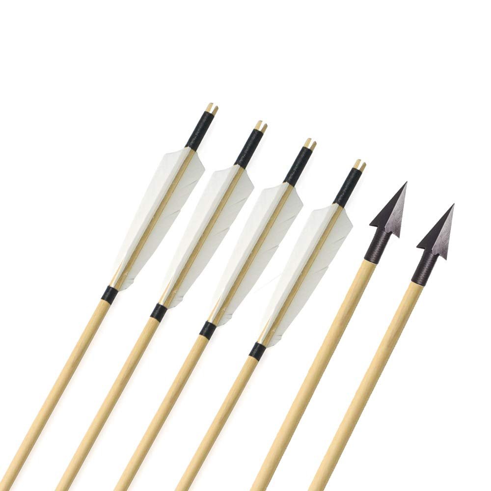 MILAEM 6 pcs 31" Traditional Archery Wooden Arrows Handmade Wood Shaft with 5 inch Turkey Feather and Broadheads for Recurve Bow or Longbow (Color 6)