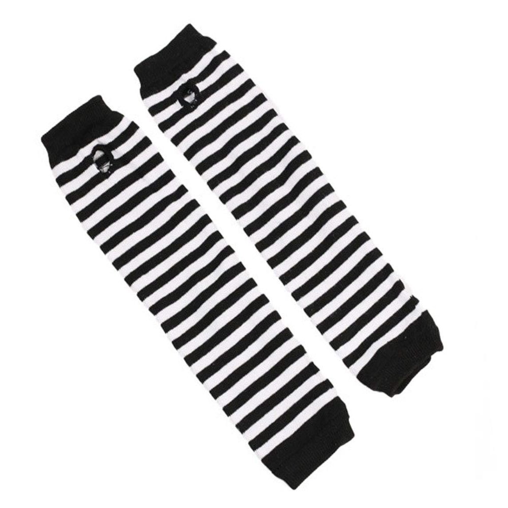 1Pair 35cm/14inch Women Girls Black & White Sriped Long Fingerless Gloves Arm Warmers Protector Knitted Thumbhole Stretchy Gloves Winter Warm Mittens Arm Sleeves