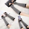 1Pair 35cm/14inch Women Girls Black & White Sriped Long Fingerless Gloves Arm Warmers Protector Knitted Thumbhole Stretchy Gloves Winter Warm Mittens Arm Sleeves view 3