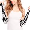 1Pair 35cm/14inch Women Girls Black & White Sriped Long Fingerless Gloves Arm Warmers Protector Knitted Thumbhole Stretchy Gloves Winter Warm Mittens Arm Sleeves view 4