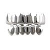 24K Gold Plated Hip Hop Teeth Grillz Punk Custom Fit Polished Teeth Grillz Caps Top & Bottom Grill Set with 2 Silicon Molding Bars Removable Grills For Women Men Gift Halloween Party (Silver) view 1