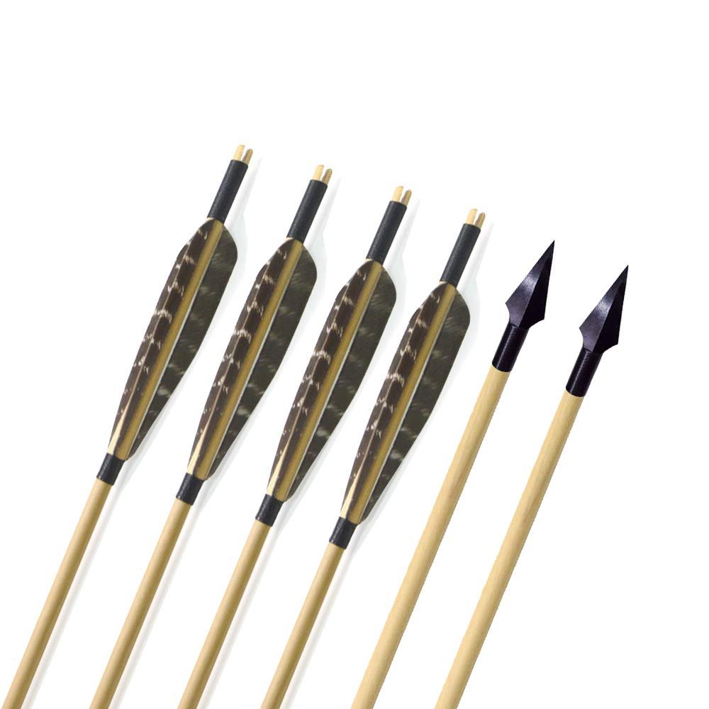 MILAEM 6 pcs 31" Traditional Archery Wooden Arrows Handmade Wood Shaft with 5 inch Turkey Feather and Broadheads for Recurve Bow or Longbow (Color 9)