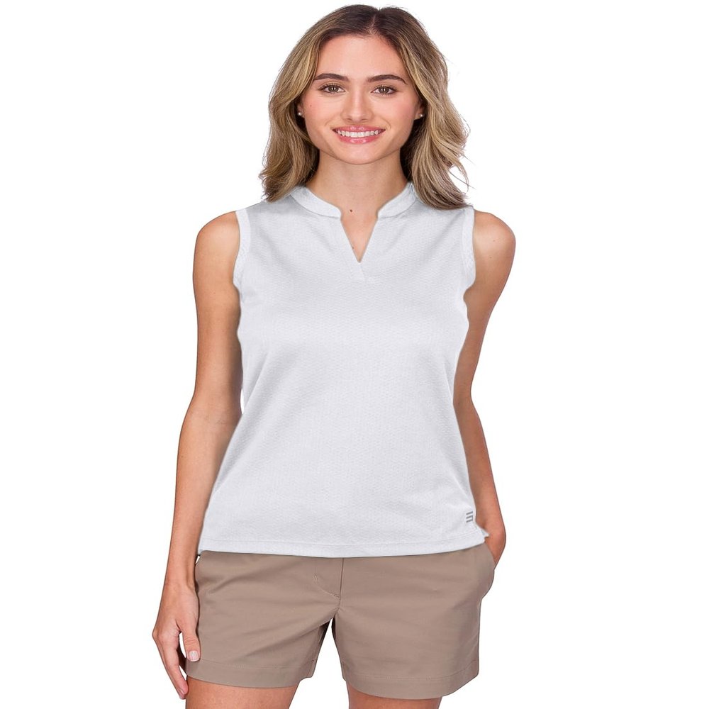 Three Sixty Six Womens Quick Dry Polo Shirt - Sleeveless and Collarless Golf Shirts w/ 4-Way Stretch Fabric and UV Protection White