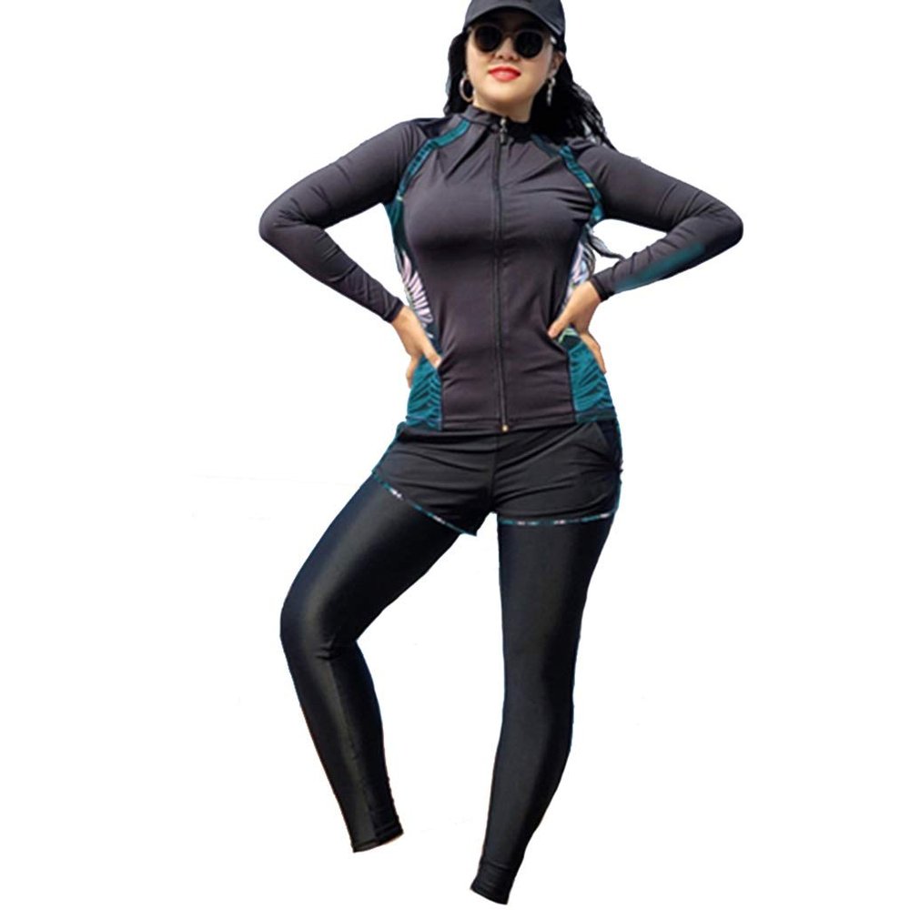 ZYCSKTL Womens surf Suit Womens Full Wetsuits Premium,One-Piece Long-Sleeved Ladies Wetsuit, Anti-Ultraviolet 5-Piece Wetsuit, Quick-Drying Sunscreen Adult Sports Swimsuit (Color : Green-XXXL)