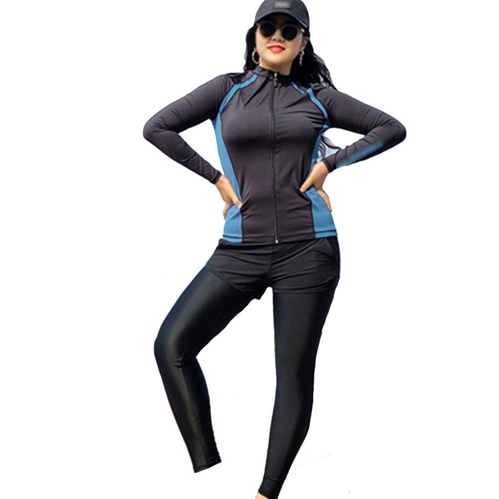ZYCSKTL Womens surf Suit Womens Full Wetsuits Premium,One-Piece Long-Sleeved Ladies Wetsuit, Anti-Ultraviolet 5-Piece Wetsuit, Quick-Drying Sunscreen Adult Sports Swimsuit (Color : Blue-XXXL)