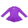 Agoky Kids Girls Splice Cutouts Back Roller Figure Skating Dress Dancewear Ballet Gymnastics Leotard Dancing Costume Purple 11-12 view 3