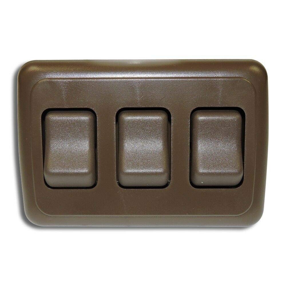 Triple 3 Gang On-Off 12V Brown Light Switch - RV Camper Trailer Marine Boat 12