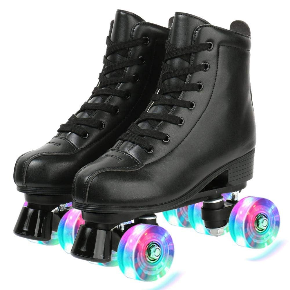 XUDREZ Roller Skates, Double Row Skates Adjustable Leather High-top Roller Skate for Women and Men Perfect Indoor Outdoor Adult Roller Skates with Bag