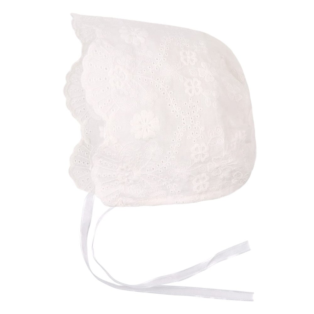 Cute Baby Lace Hat Infant Baby Girls Bonnet Newborn Christening Cap Summer Sun Hats for Girls (White-A, S)