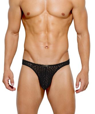 Casey Kevin Men's Thongs Underwear Sexy Lace G-String Bulge Pouch Breathable Panties Black