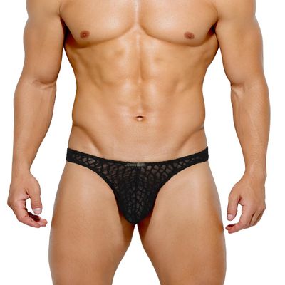 Casey Kevin Men's Thongs Underwear Sexy Lace G-String Bulge Pouch Breathable Panties Black