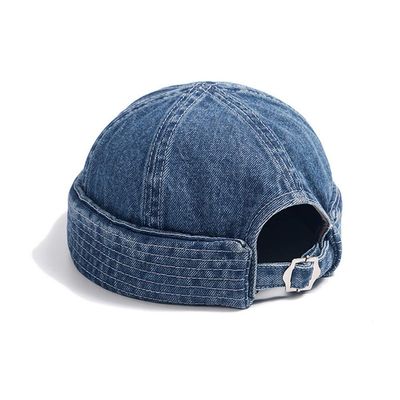 CLAPE Brimless Hats for Men Womens Skullcap Mens Vintage Docker Beanie Cap Washed Cotton Rolled Cuff Harbour Hat Solid Watch Hat (GD59-Denim Blue)