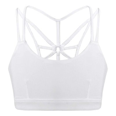 YiZYiF Kids Girls' Caged Back Dance Workout Bra Top Strappy Racerback Gym Sports Bra Crop Tops White 3-4 Years