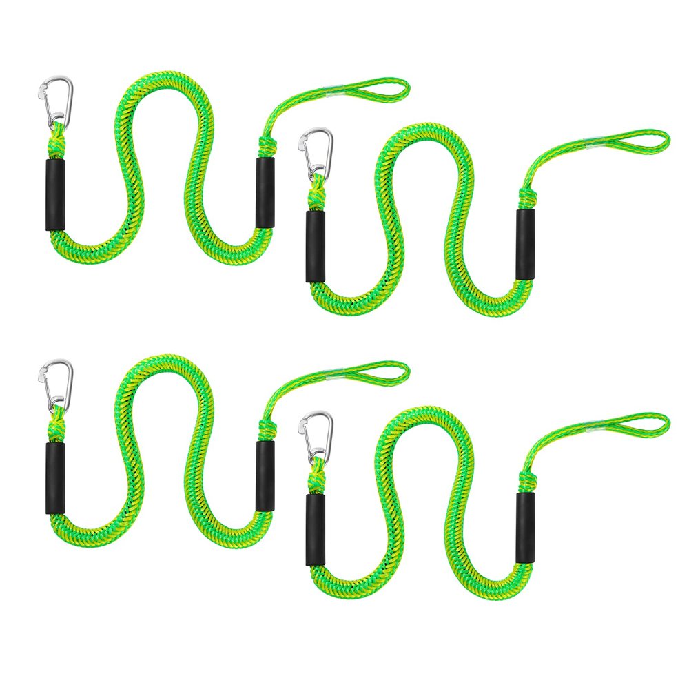 DockMoor Dock Lines with Hook - Boat Bungee Dock Lines 4 Pack 4-5.5 ft Boat Accessories Perfect for PWC,Jet Ski,Pontoon,Seadoo,Kayak - Yellow&Green