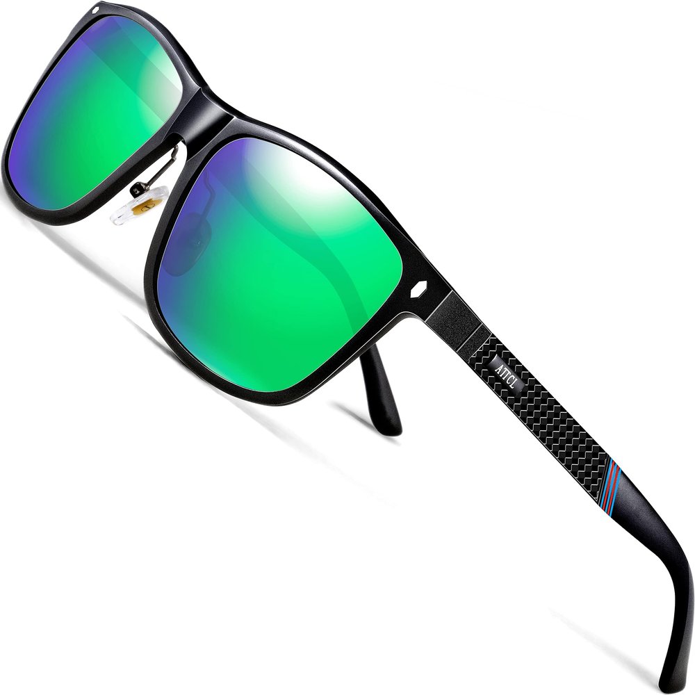 ATTCL Driving Polarized Sunglasses for Men: Lightweight Al-Mg Metal Frame UV400 Protection Classic Square for Travel & Hiking 7001 Green