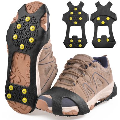 Ice Cleats Snow Traction Cleats, 10-Studs Walk Traction Cleats Crampons for Walking on Snow and Ice Anti Slip Rubber Walking Cleats Slip-on Stretch Footwear for Women Men Kids (Size XXL)