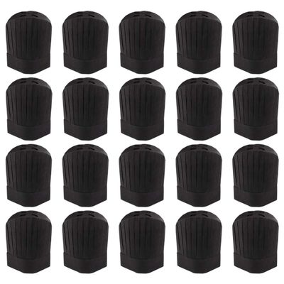 Hemoton 20pcs Disposable Chef Hats Non Woven Chef Cooking Hats Black Tall Kitchen Cook Cap Paper Chef Kitchen Accessories for Home Restaurant