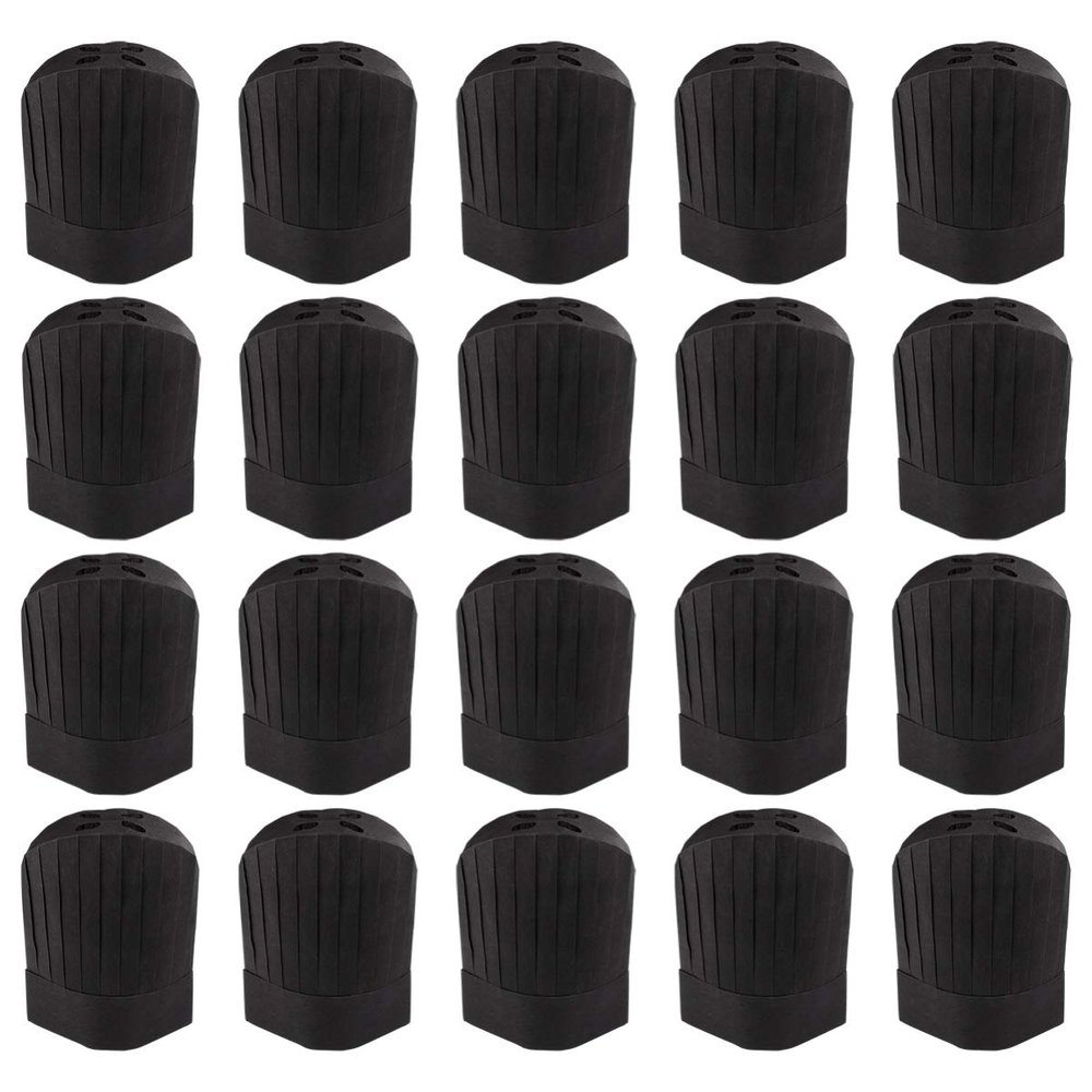 Hemoton 20pcs Disposable Chef Hats Non Woven Chef Cooking Hats Black Tall Kitchen Cook Cap Paper Chef Kitchen Accessories for Home Restaurant
