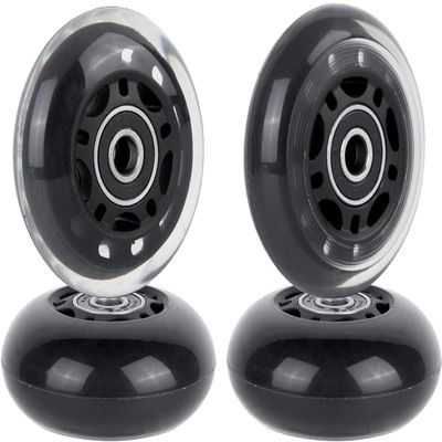 AOWESM 64mm Inline Skate Wheels 82a w/Bearings ABEC-9 for Rollerblade, Pelican Storm Case, Roller Board Bag, Carry-on Luggage Suitcase, Water Rower Seat, Steady Rest Wood Lathe, etc (4 Pack) (Black)