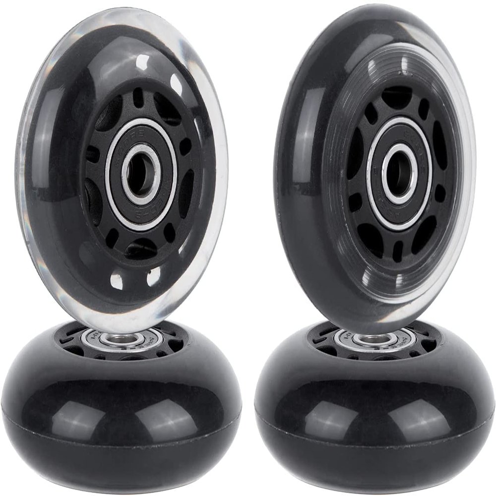 AOWESM 64mm Inline Skate Wheels 82a w/Bearings ABEC-9 for Rollerblade, Pelican Storm Case, Roller Board Bag, Carry-on Luggage Suitcase, Water Rower Seat, Steady Rest Wood Lathe, etc (4 Pack) (Black)