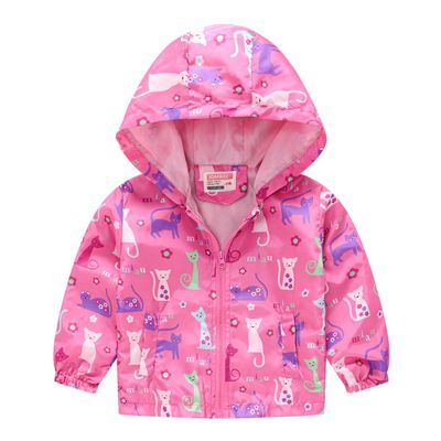 TUIJI Toddler Boys Girls Cartoon Print Zip Jacket Hooded Trench Lightweight Kids Coats Windbreaker Casual Outerwear 4T 5T Rose Red(Style 06,130)
