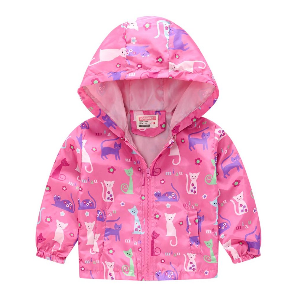 TUIJI Toddler Boys Girls Cartoon Print Zip Jacket Hooded Trench Lightweight Kids Coats Windbreaker Casual Outerwear 4T 5T Rose Red(Style 06,130)