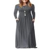 AUSELILY Plus Size Maxi Dress for Women Casual Long Sleeve Crewneck Empire Waist Long Dresses with Pockets 2026 Dark Gray XL view 1
