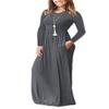 AUSELILY Plus Size Maxi Dress for Women Casual Long Sleeve Crewneck Empire Waist Long Dresses with Pockets 2026 Dark Gray XL view 2