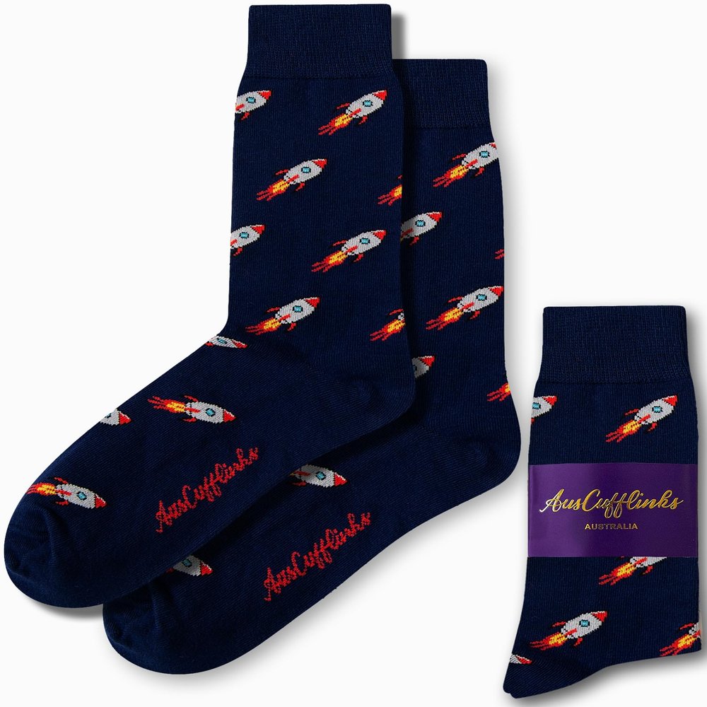 AUSCUFFLINKS Rocket Socks For Him & Her | Astronaut Fun Socks Gift for Dad, Mum or Engineer