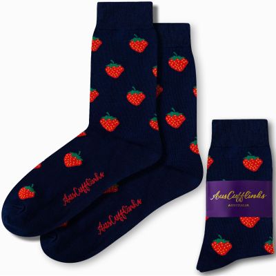 AUSCUFFLINKS Strawberry Socks For Him & Her | Fun Fruit Socks Gift for Dad & Mum