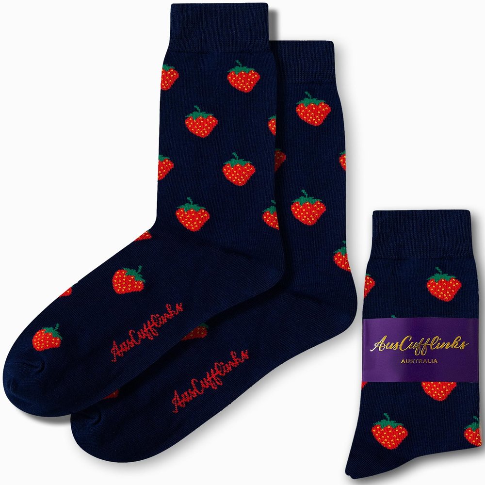AUSCUFFLINKS Strawberry Socks For Him & Her | Fun Fruit Socks Gift for Dad & Mum