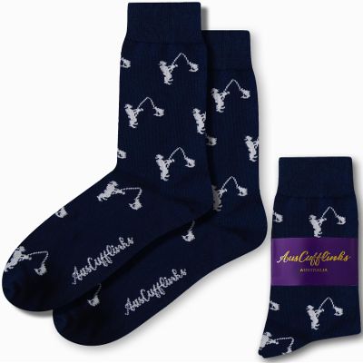 AUSCUFFLINKS Fisherman Socks For Him | Fishing Fun Socks Fly Fishing Gift for Her | Happy Gift Socks Quirky Novelty Present for Dad | Socks for Mum (Fisherman)