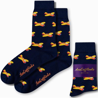 AUSCUFFLINKS | Orange Aircraft Socks | Pilot Plane Fun Gift for Him & Her | Aeroplane Happy Gift Socks