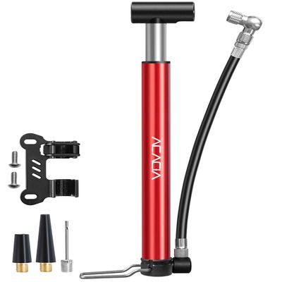 ACACIA Mini Bike Pump Fits Schrader and Presta Valve with Mounting Bracket 130 PSI 10.2 Inches(Red)