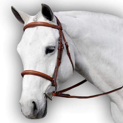 Saddlesworld Flat Padded Leather Horse Bridle | Padded Brown Bridle with Cut Back Headpiece | Fancy Stitched Bridle for Horses with Buckle Bits Ends