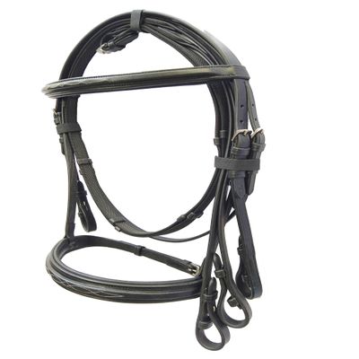 Saddlesworld Flat Padded Leather Horse Bridle | Padded Bridle with Cut Back Headpiece | Fancy Stitched Bridle for Horses with Buckle Bits Ends