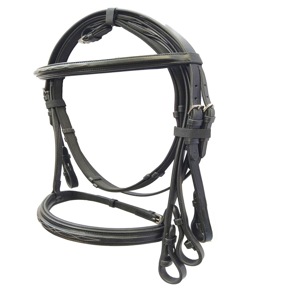 Saddlesworld Flat Padded Leather Horse Bridle | Padded Bridle with Cut Back Headpiece | Fancy Stitched Bridle for Horses with Buckle Bits Ends