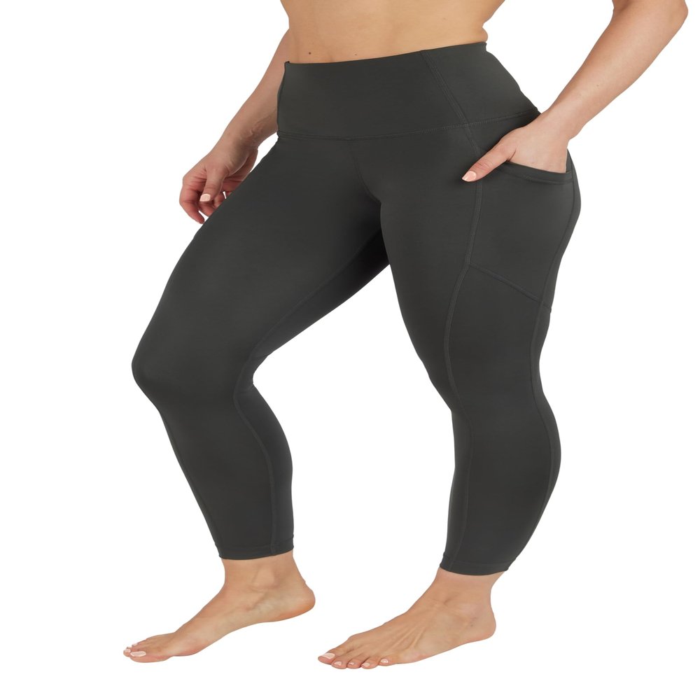 90 Degree By Reflex Power Flex Yoga Pants - High Waist Squat Proof Ankle Leggings with Pockets for Women - Military Green - XL