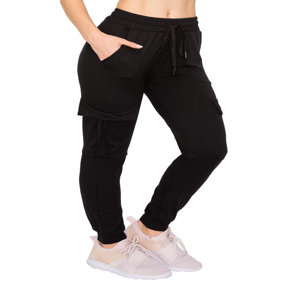ALWAYS Cargo Jogger Pants for Women - Super Soft Casual Lounge Sweatpants Black 3XL