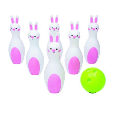 Fun Express Easter Bunny Bowling Set - 6 Plastic pins and 1 Plastic Balls - Easter Games and Toys for Kids