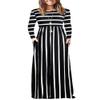 AUSELILY Long Plus Size Floral Maxi Dress for Women Casual Long Sleeve Crewneck Empire Waist Flower Dresses with Pockets 2026 Black White Stripes XL view 1
